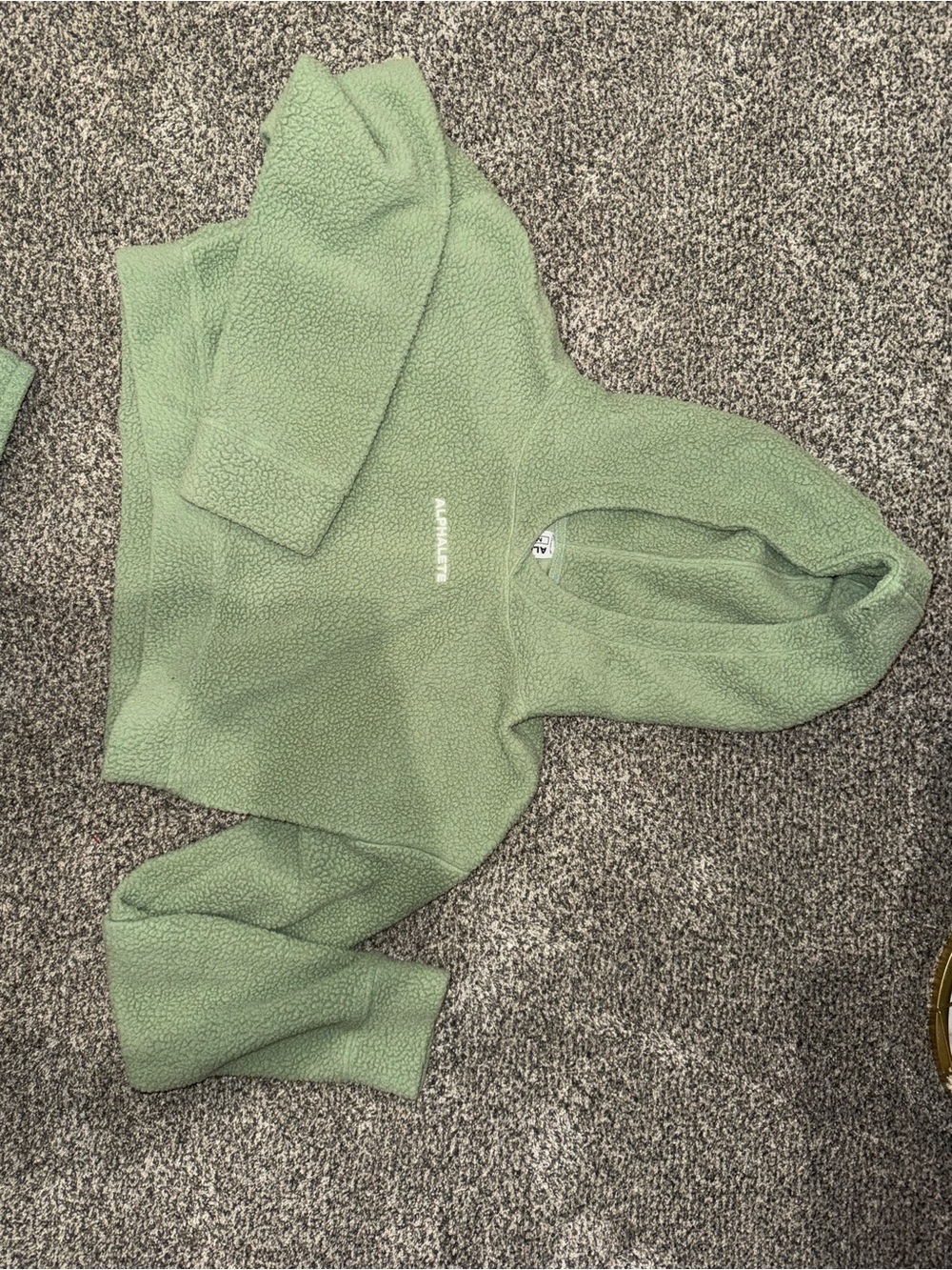 Alphalete Sage Green Sherpa cropped hoodie set